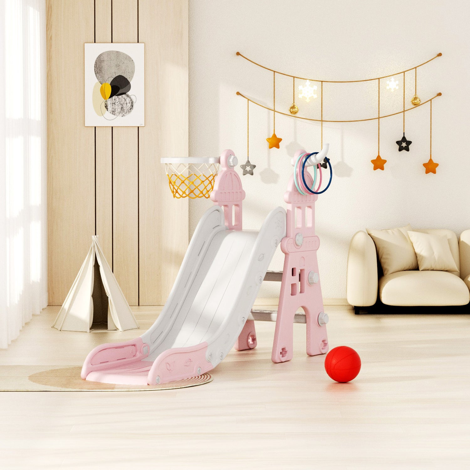 Elevating Playtime: The Advantages of KidsBuy's XJD Indoor and Outdoor Plastic Freestanding Single Slide with Basketball Hoop and Ball in Pink