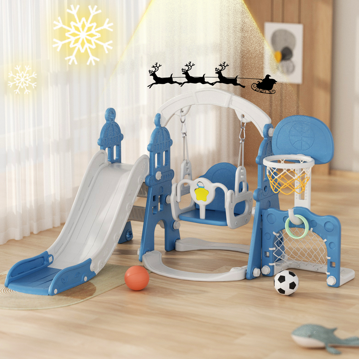 A Merry Wonderland: Unwrapping Joy with a 5-in-1 Toddler Slide and Swing Set – A Perfect Christmas Gift for Your Baby