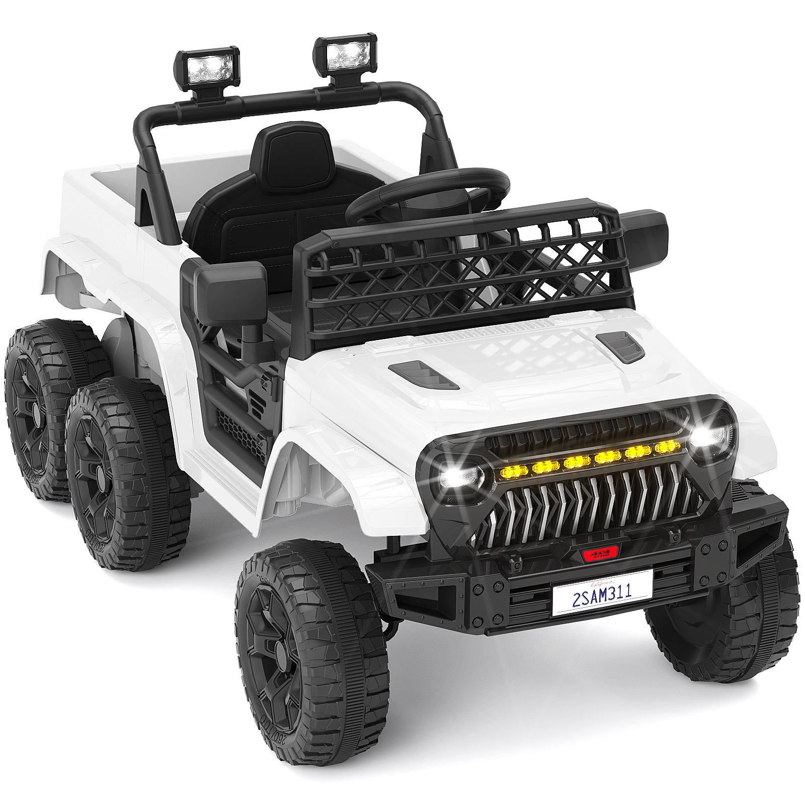 XJD 12V 7AH Ride On Truck Car with Remote Control, 6 Wheels, 2 Seats, Power Car for Kids, White