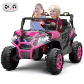 XJD 12V/24V 7AH Kids Ride On Truck Car w/Parent Remote Control, Spring Suspension, LED Lights, AUX Port - Pink