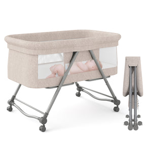 XJD Baby Bassinets Rocking Bassinet, Beige Portable Travel Easy Folding Bedside Crib Adjustable Height for Newborn Infant