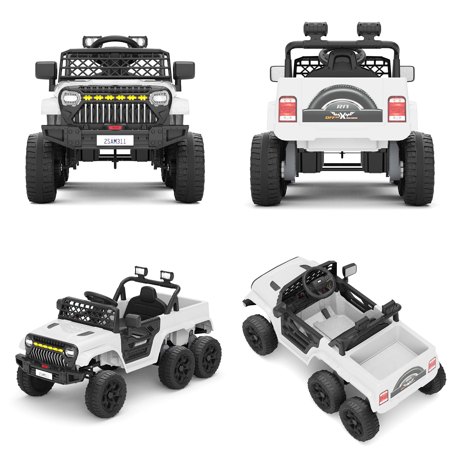 XJD 12V 7AH Ride On Truck Car with Remote Control, 6 Wheels, 2 Seats, Power Car for Kids, White