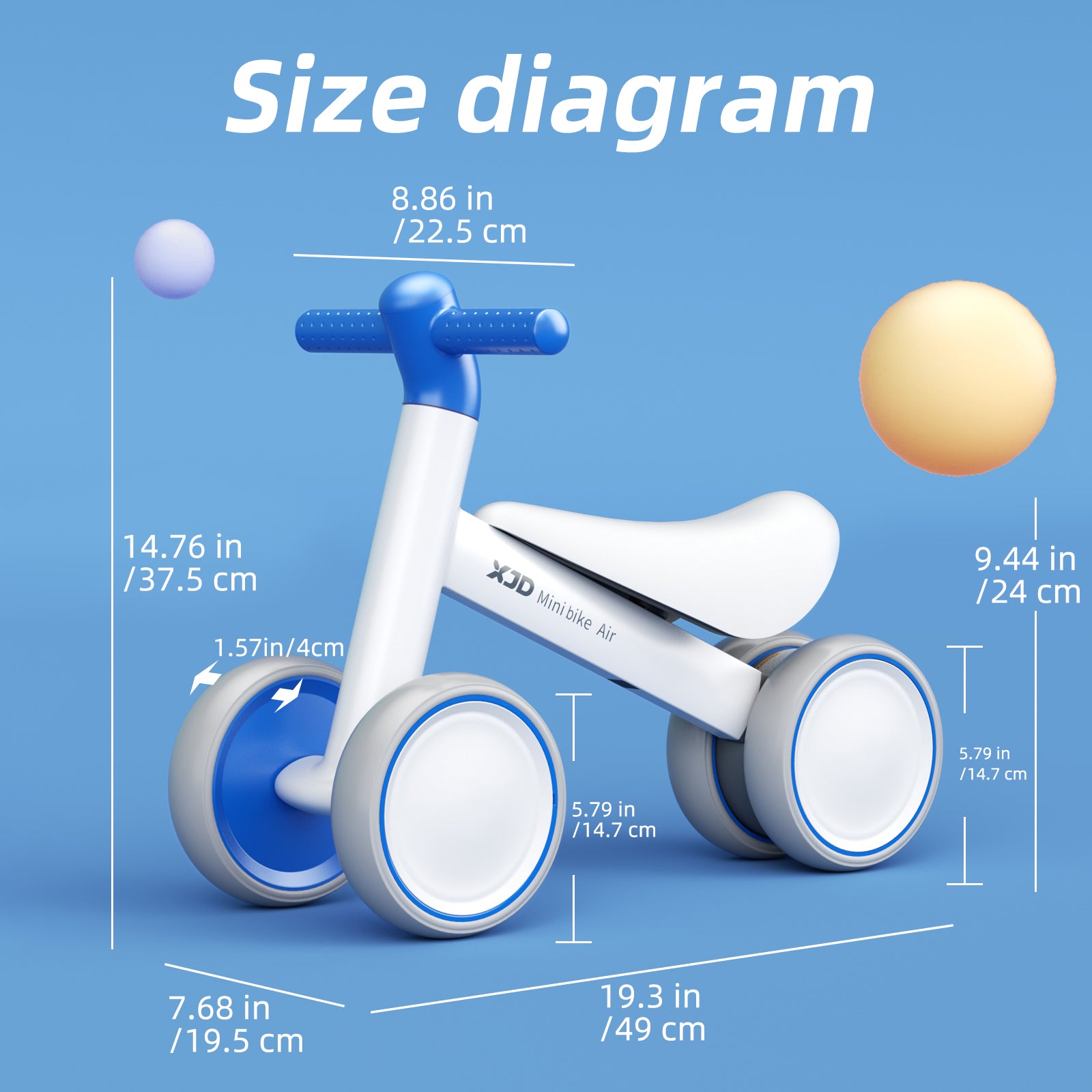 XJD Baby Balance Bike, 4 Wheels for Toddlers as A Birthday Gift - Blue White