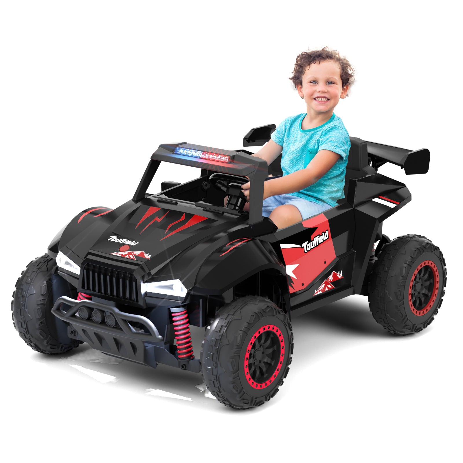 XJD 24V 7AH Ride On Car with Remote Control, 4WD Switchable, 2 Seats, Power Car for Kids, Black&Red