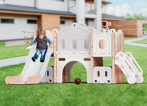XJD 7-in-1 Kids Slide Climber with Basketball Hoop, Tunnel, Telescope, and Storage Indoor/Outdoor Toddler Play Set
