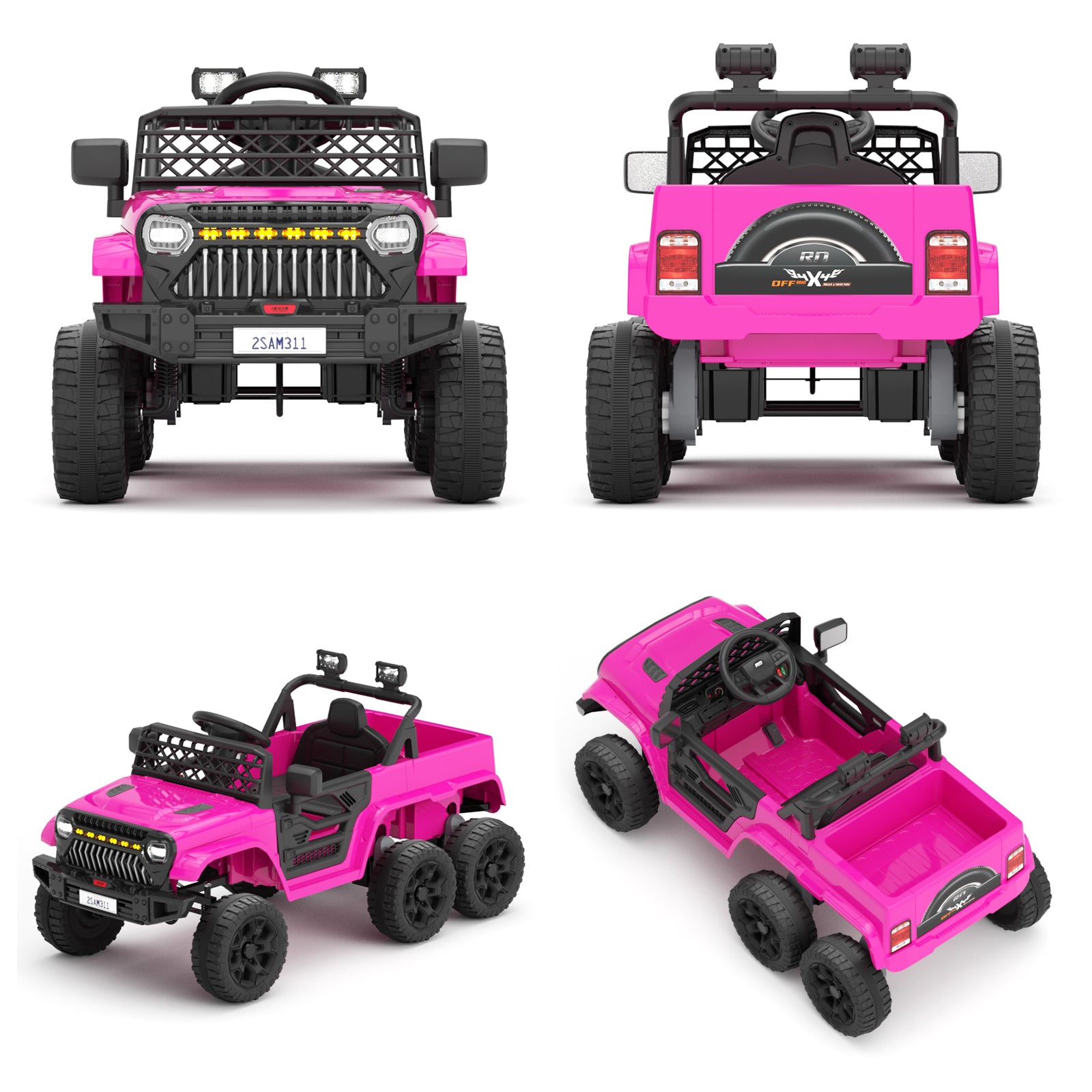 XJD 12V 7AH Ride On Truck Car with Remote Control, 6 Wheels, 2 Seats, Power Car for Kids, Pink