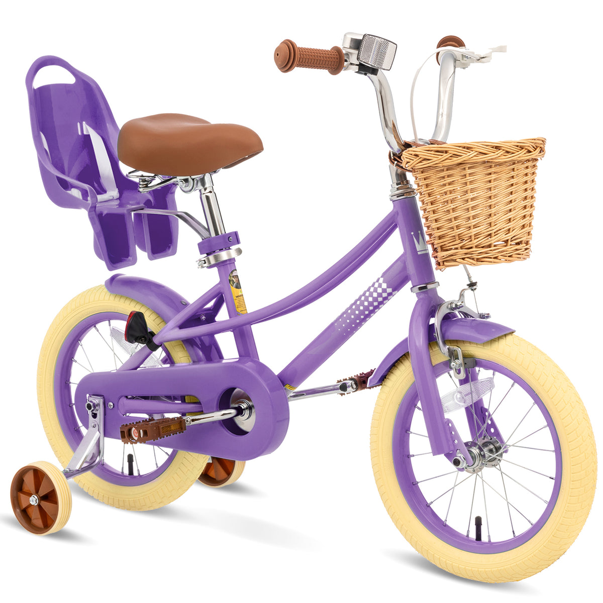 XJD Kids Bicycle for Toddlers and Children 2-12 Years Old, 12 14 16 20 inch Bike for Girls and Boys, with Basket and Bell Training Wheels, Adjustable Seat Handlebar Height, Purple