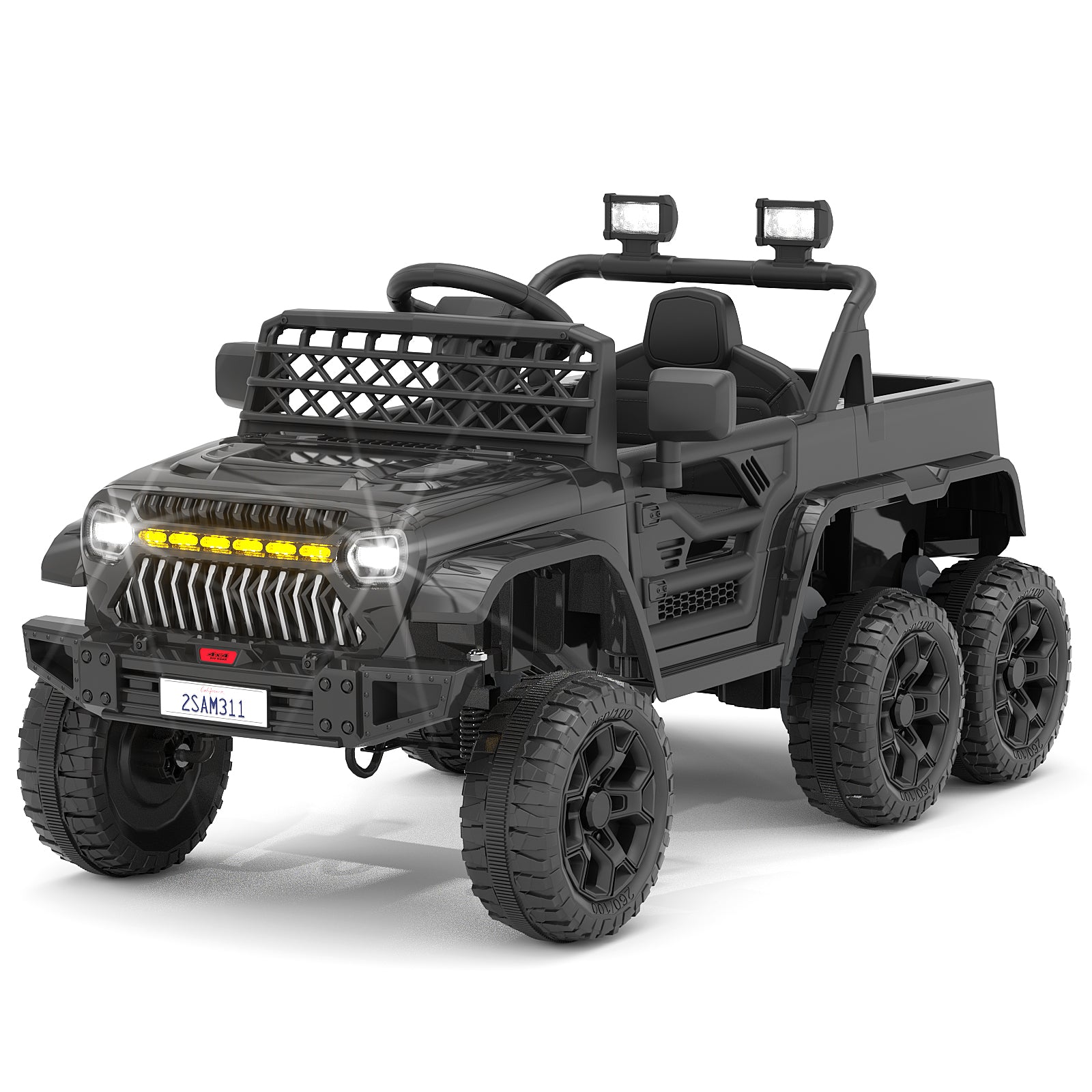 XJD 12V 7AH Ride On Truck Car with Remote Control, 6 Wheels, 2 Seats, Power Car for Kids, Black