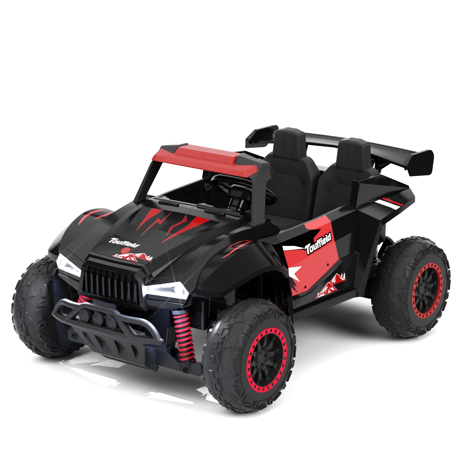XJD 24V 7AH Ride On Car with Remote Control, 4WD Switchable, 2 Seats, Power Car for Kids, Black&Red