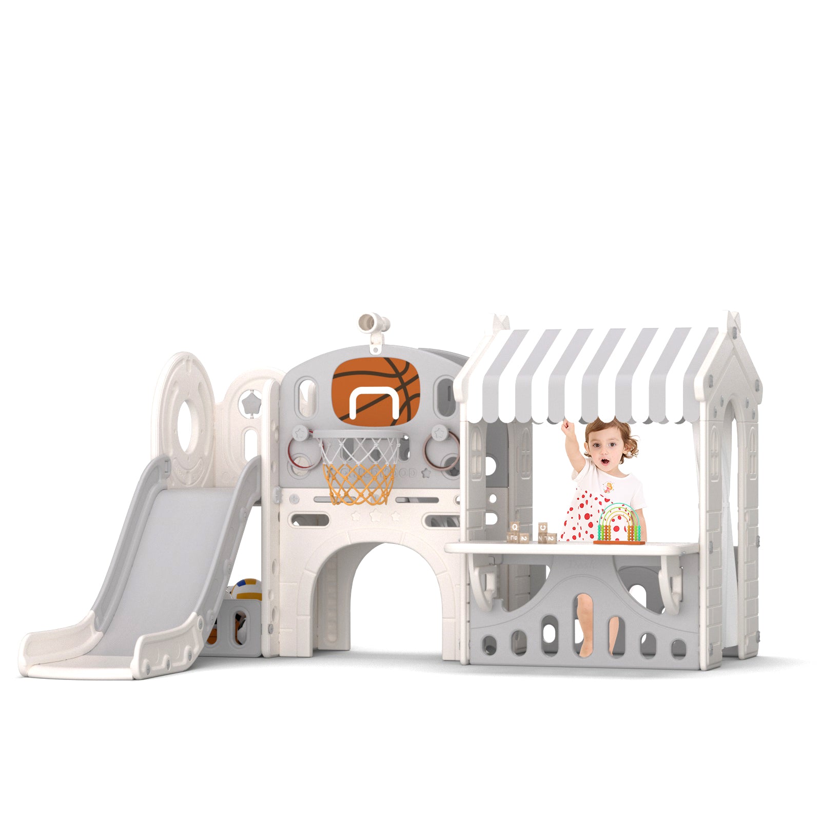 XJD 10 in 1 Toddler Slide with house Indoor and Outdoor Plastic Freestanding Slide, Gray