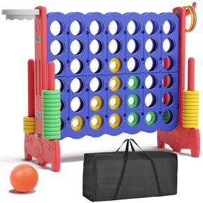 XJD Giant 4-in-A-Row Jumbo Game, 4-to-Score Game Set with Basketball Hoop, Ring Toss, 42 Jumbo Rings, Indoor Outdoor Family Game for Kids & Adults. Blue&Red