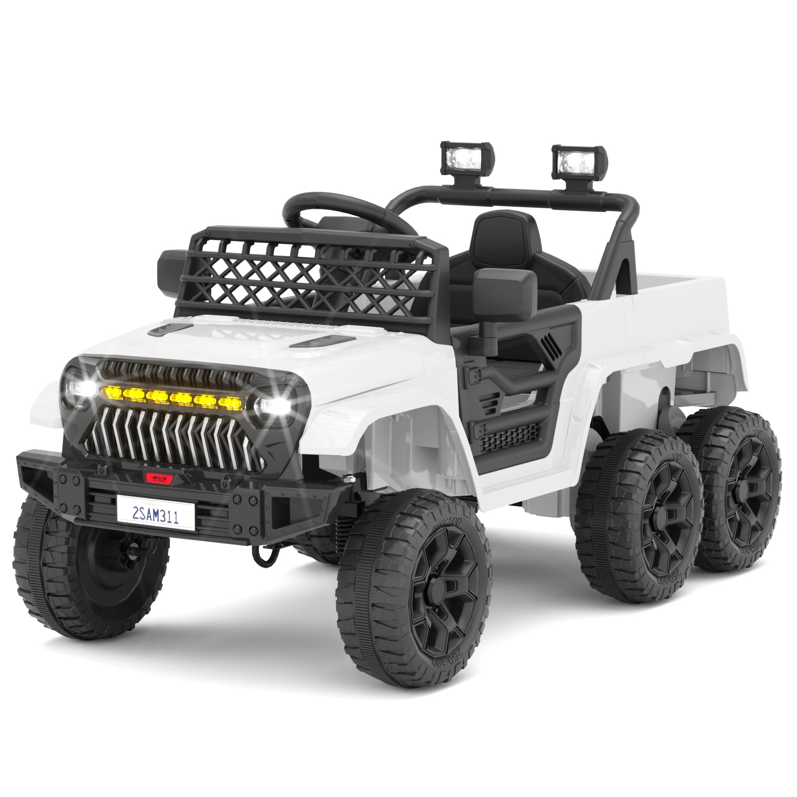 XJD 12V 7AH Ride On Truck Car with Remote Control, 6 Wheels, 2 Seats, Power Car for Kids, White