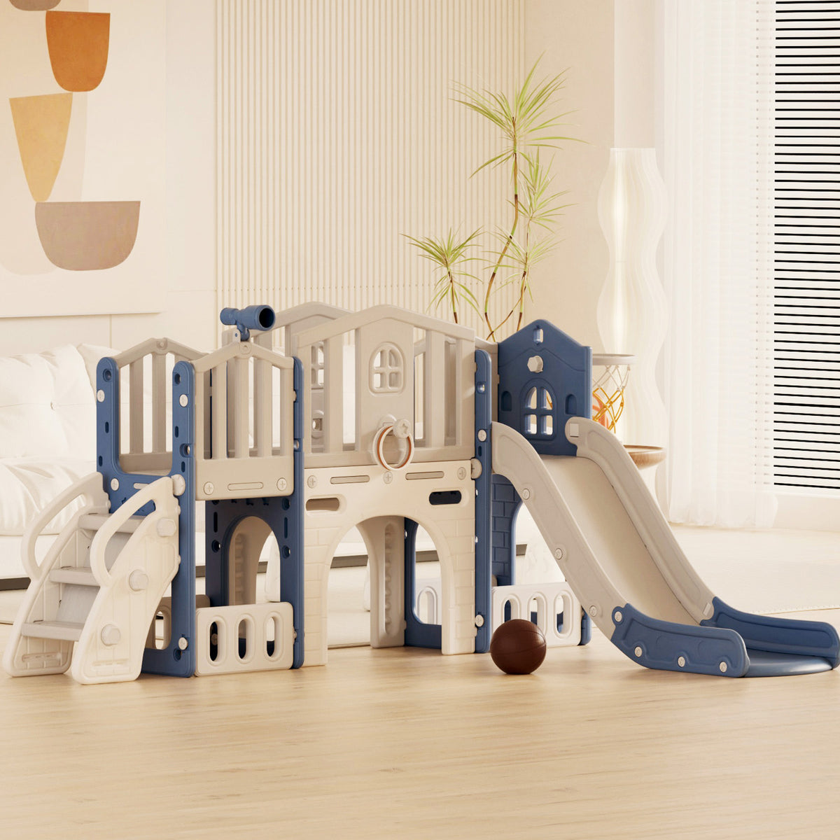 XJD 8 in 1 Toddler Slide Set Indoor Outdoor Plastic Freestanding Slide, Blue&Gray