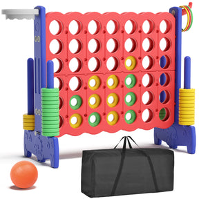XJD Giant 4-in-A-Row Jumbo Game, 4-to-Score Game Set with Basketball Hoop, Ring Toss, 42 Jumbo Rings, Indoor Outdoor Family Game for Kids & Adults. Red&Blue
