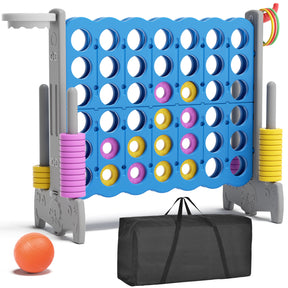 XJD Giant 4-in-A-Row Jumbo Game, 4-to-Score Game Set with Basketball Hoop, Ring Toss, 42 Jumbo Rings, Indoor Outdoor Family Game for Kids & Adults. Blue&Gray