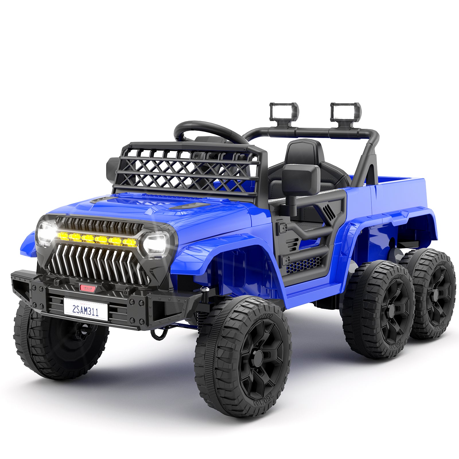 XJD 12V 7AH Ride On Truck Car with Remote Control, 6 Wheels, 2 Seats, Power Car for Kids, Blue