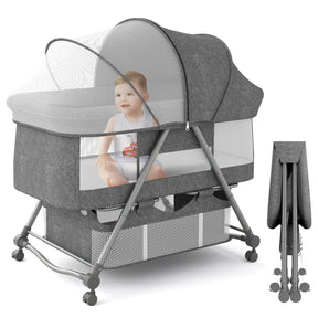 XJD Baby Bassinets Rocking Bassinet, Gray Portable Travel Easy Folding Bedside Crib Adjustable Height for Newborn Infant