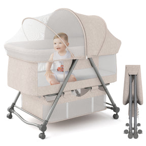 XJD Baby Bassinets Rocking Bassinet, Beige Portable Travel Easy Folding Bedside Crib Adjustable Height for Newborn Infant