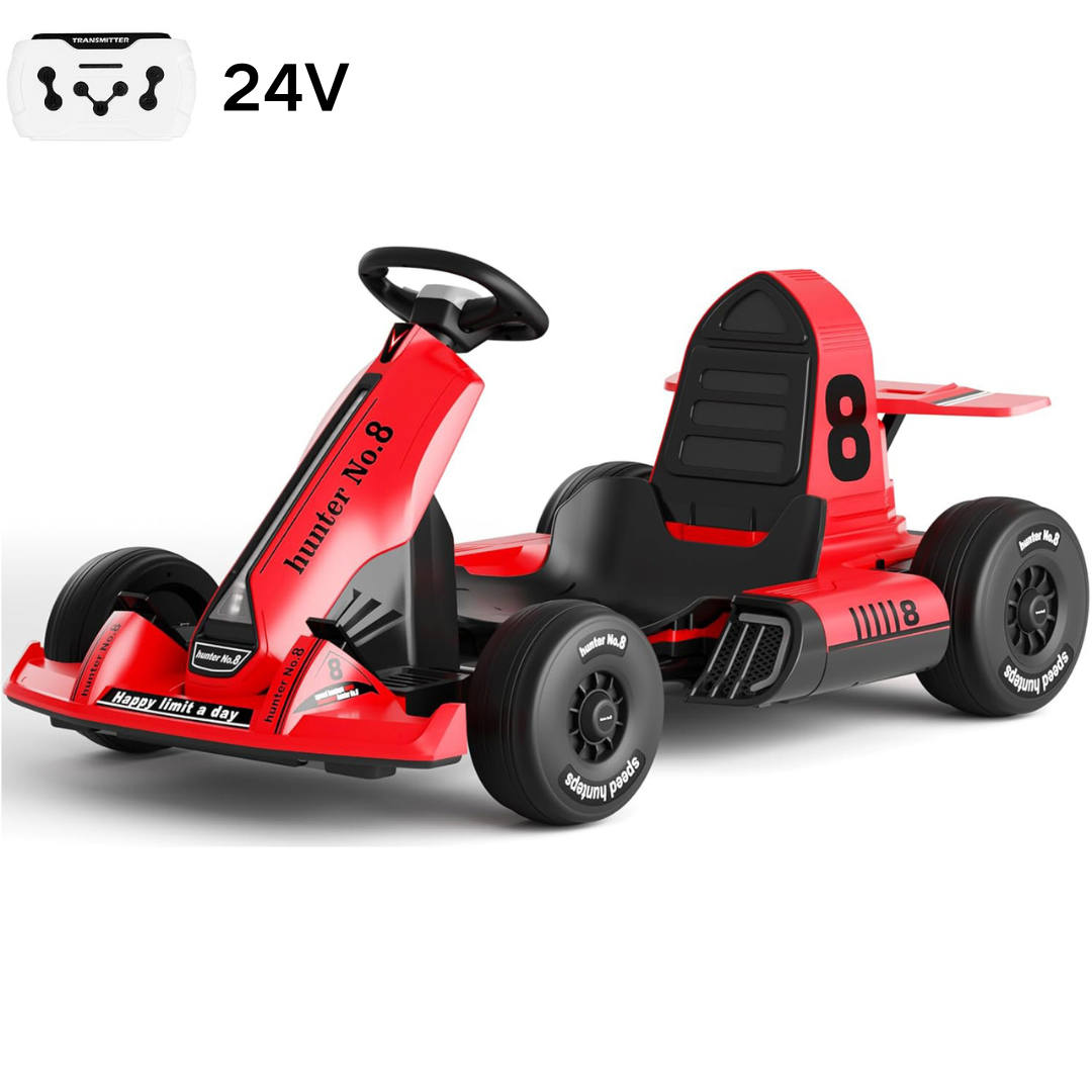 XJD 12V/24V Electric Drifting Go Kart for Kids Battery Powered Driving Car Toy with Remote Control/Cool Lights/Bluetooth Music, Red