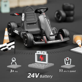 XJD 12V/24V Electric Drifting Go Kart for Kids Battery Powered Driving Car Toy with Remote Control/Cool Lights/Bluetooth Music, Black