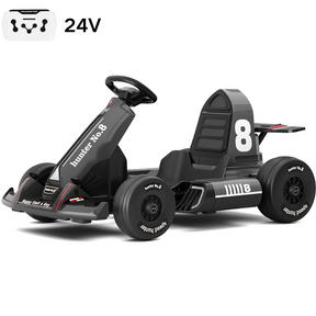 XJD 12V/24V Electric Drifting Go Kart for Kids Battery Powered Driving Car Toy with Remote Control/Cool Lights/Bluetooth Music, Black