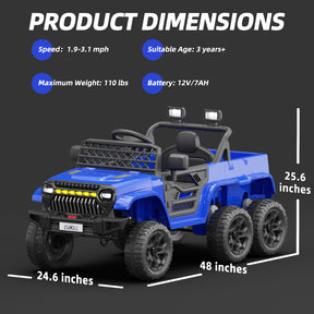 XJD 12V 7AH Ride On Truck Car with Remote Control, 6 Wheels, 2 Seats, Power Car for Kids, Blue