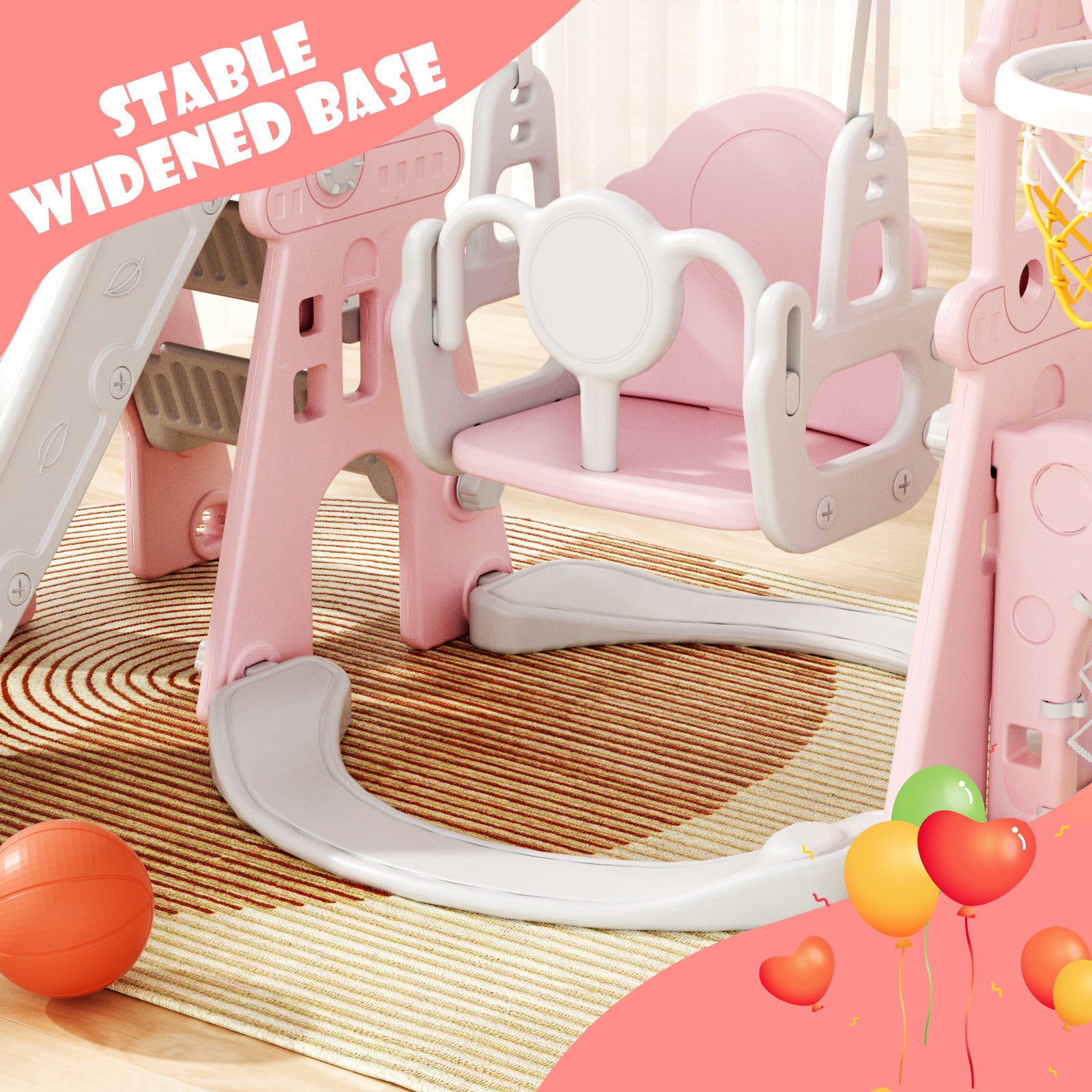 XJD 5-in-1 Toddler Slide and Swing Set Pink In Stock USA