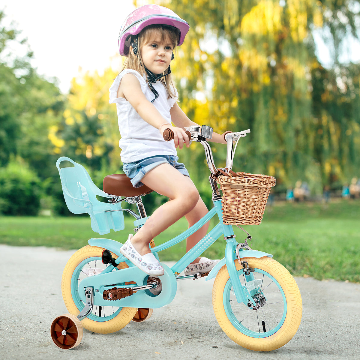 XJD Kids Bicycle for Toddlers and Children 3+ Years Old, 12 14 16 20 inch Bike for Girls and Boys, with Basket and Bell Training Wheels, Adjustable Seat Handlebar Height, Blue