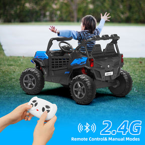 XJD 12V/24V 7AH Kids Ride On Truck Car w/Parent Remote Control, Spring Suspension, LED Lights, AUX Port - Blue