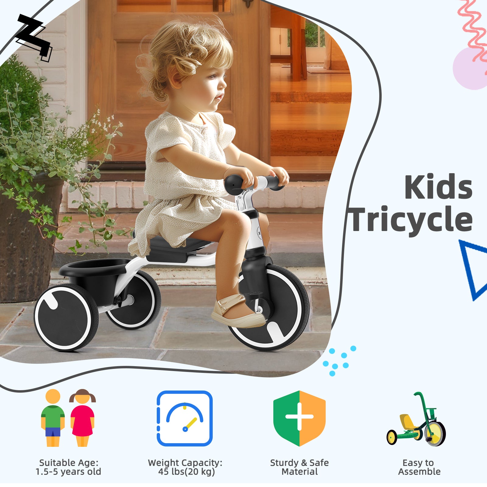 XJD Toddler Training  Balance Bike - No Pedal Bicycle for Kids Ages 1.5+, White