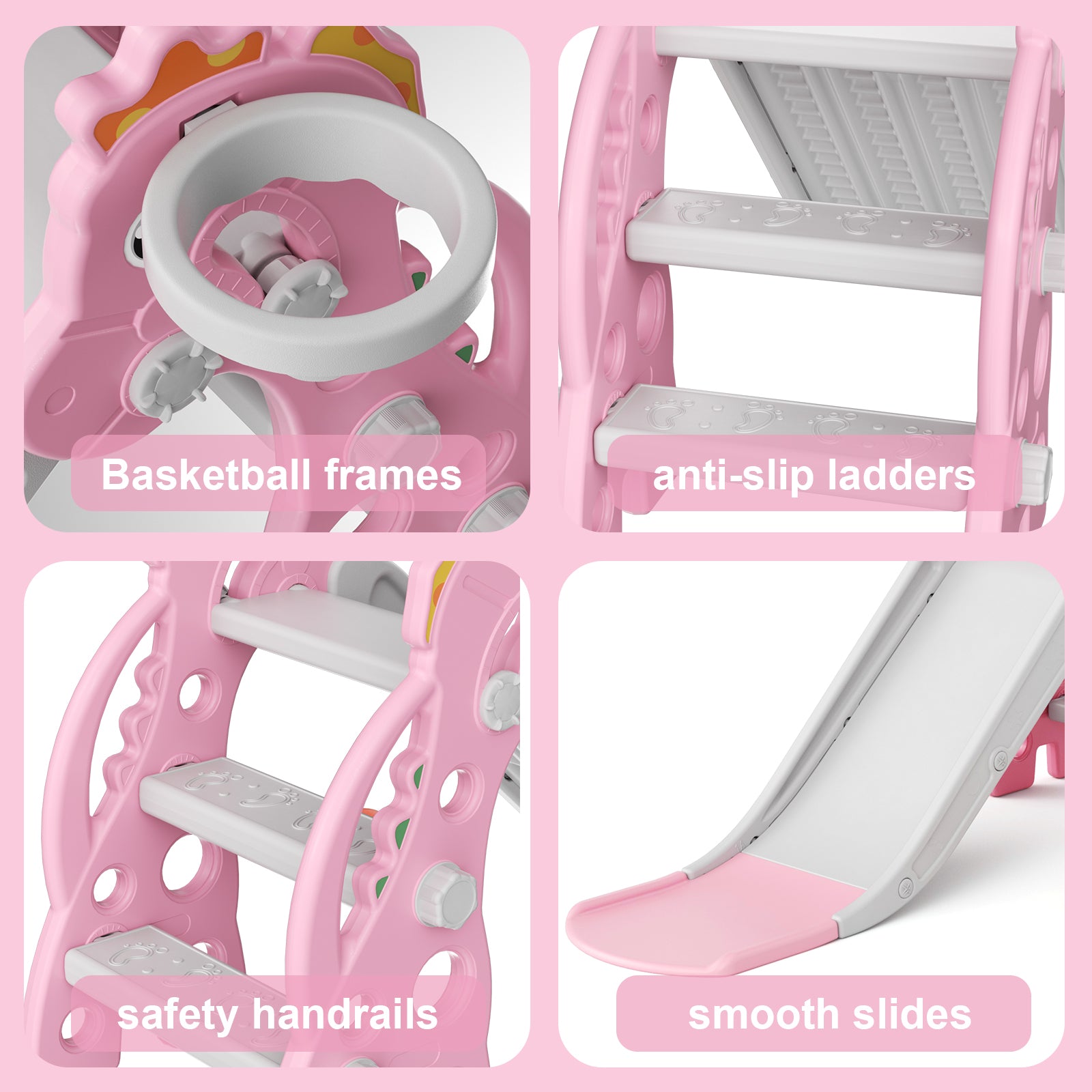 67i 3 in 1 Foldable Slide Set for Toddlers Age 1-3 Pink