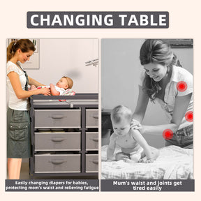 XJD Baby Changing Table with 6 Storage Baskets, Changing Table Dresser with Changing Table Top, Baby Diaper Changing Station (Gray)