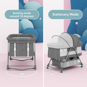 XJD Baby Bassinets Rocking Bassinet, Gray Portable Travel Easy Folding Bedside Crib Adjustable Height for Newborn Infant