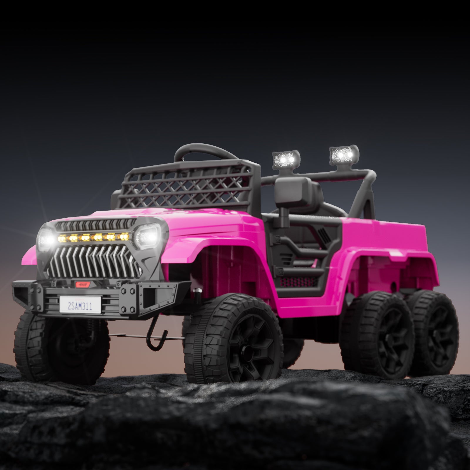 XJD 12V 7AH Ride On Truck Car with Remote Control, 6 Wheels, 2 Seats, Power Car for Kids, Pink