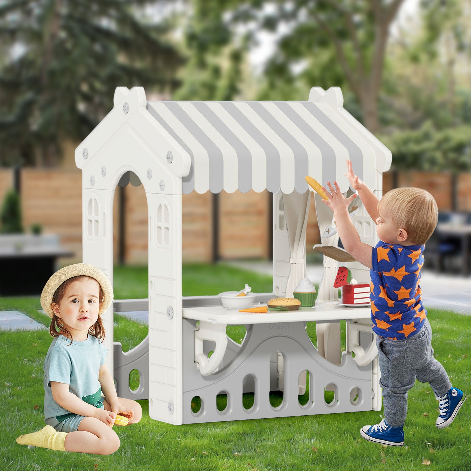 XJD Kids Cottage Playhouse, Toddler Indoor&Outdoor Playhouse, Gray