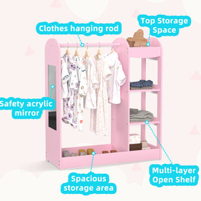 Kids Large Dress up Storage with Mirror, Kids Costume Organizer, Pink