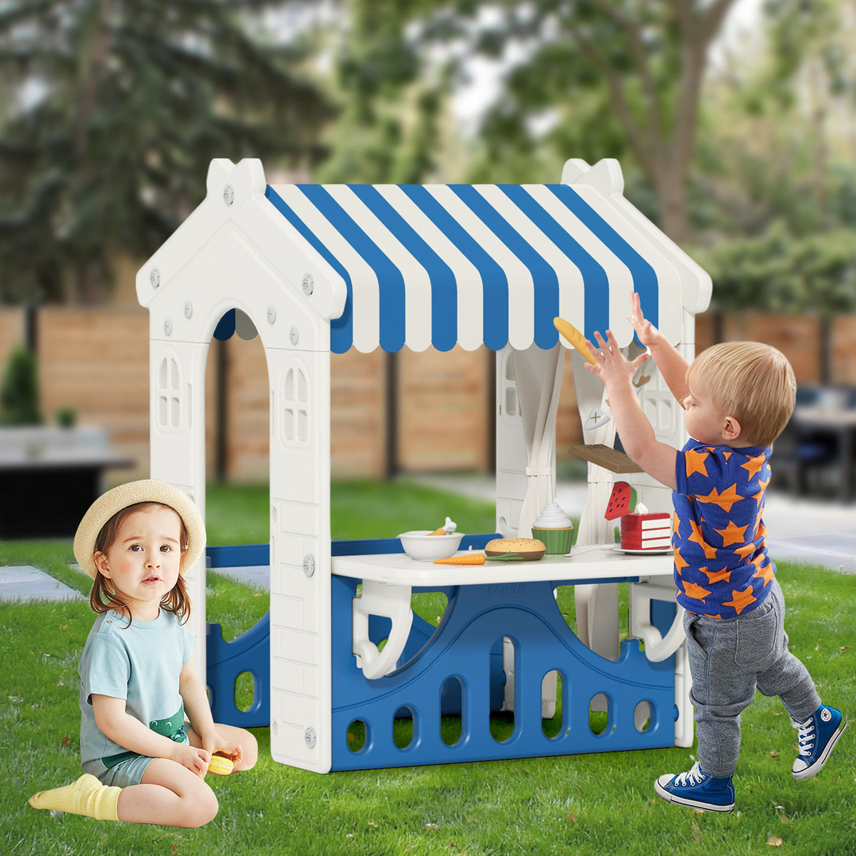 XJD Kids Cottage Playhouse, Toddler Indoor&Outdoor Playhouse, Blue