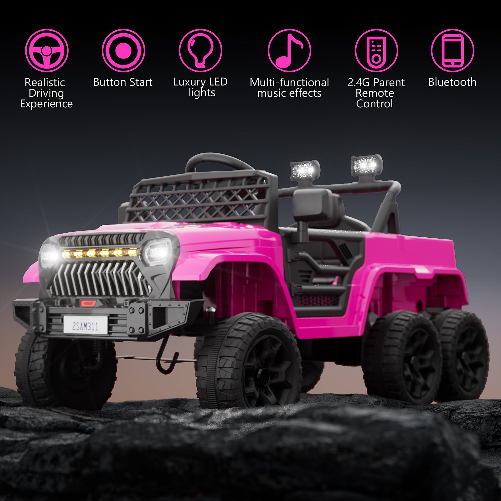 XJD 12V 7AH Ride On Truck Car with Remote Control, 6 Wheels, 2 Seats, Power Car for Kids, Pink