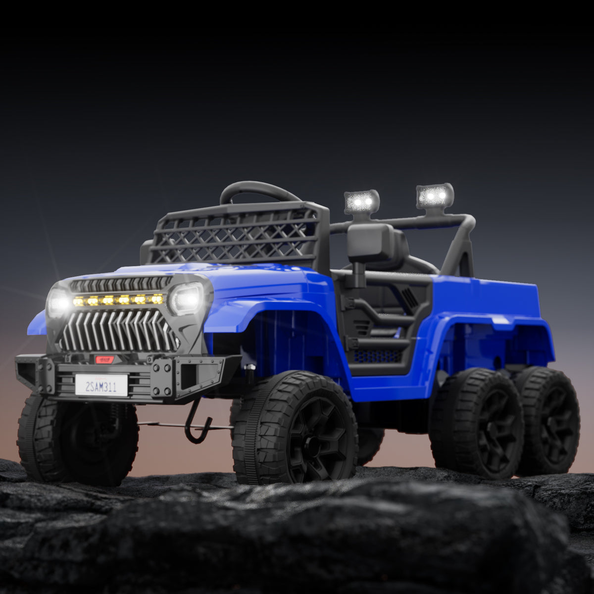 XJD 12V 7AH Ride On Truck Car with Remote Control, 6 Wheels, 2 Seats, Power Car for Kids, Blue