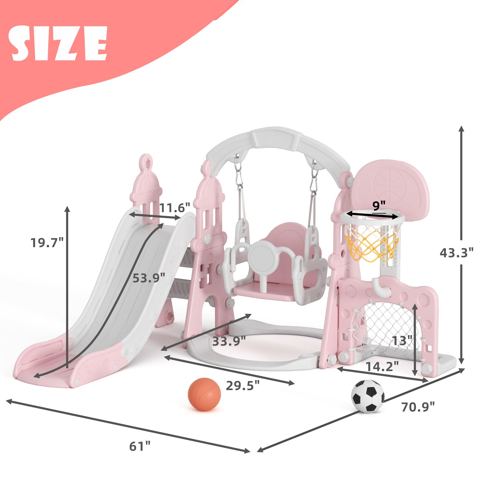 XJD 5-in-1 Toddler Slide and Swing Set Pink In Stock USA