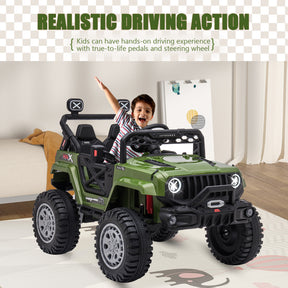 XJD 12V 7Ah Kids Ride On Jeep Car w/Parent Remote Control, Spring Suspension, LED Lights, USB Port, Bluetooth-Green