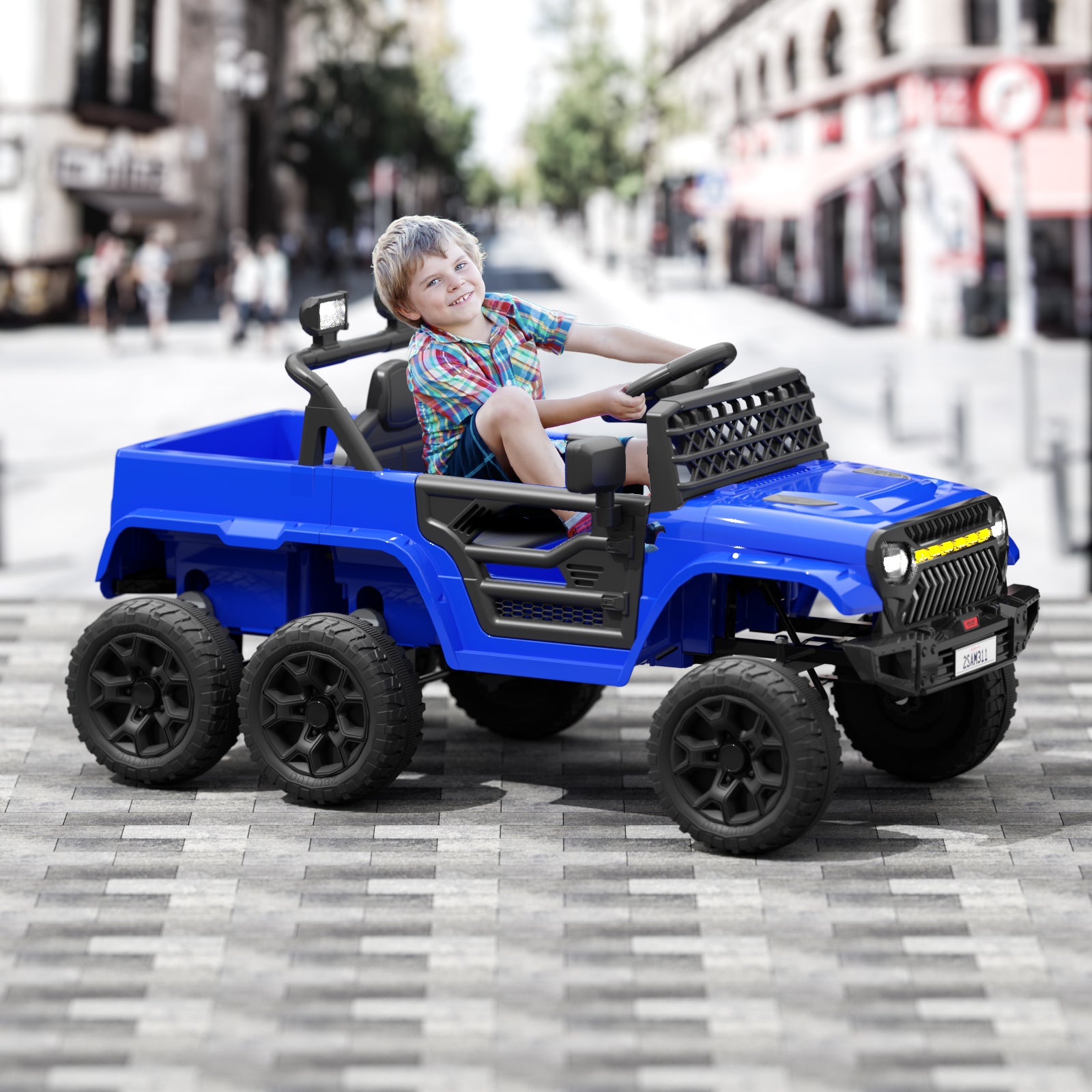 XJD 12V 7AH Ride On Truck Car with Remote Control, 6 Wheels, 2 Seats, Power Car for Kids, Blue