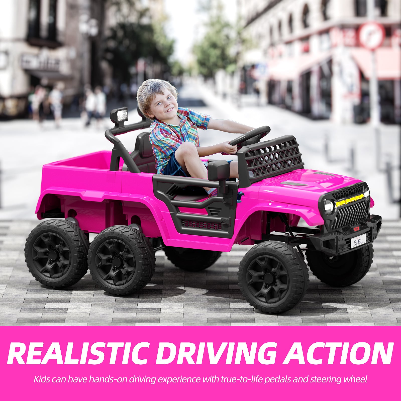 XJD 12V 7AH Ride On Truck Car with Remote Control, 6 Wheels, 2 Seats, Power Car for Kids, Pink