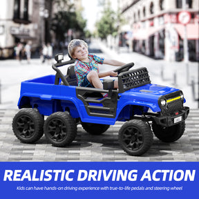 XJD 12V 7AH Ride On Truck Car with Remote Control, 6 Wheels, 2 Seats, Power Car for Kids, Blue