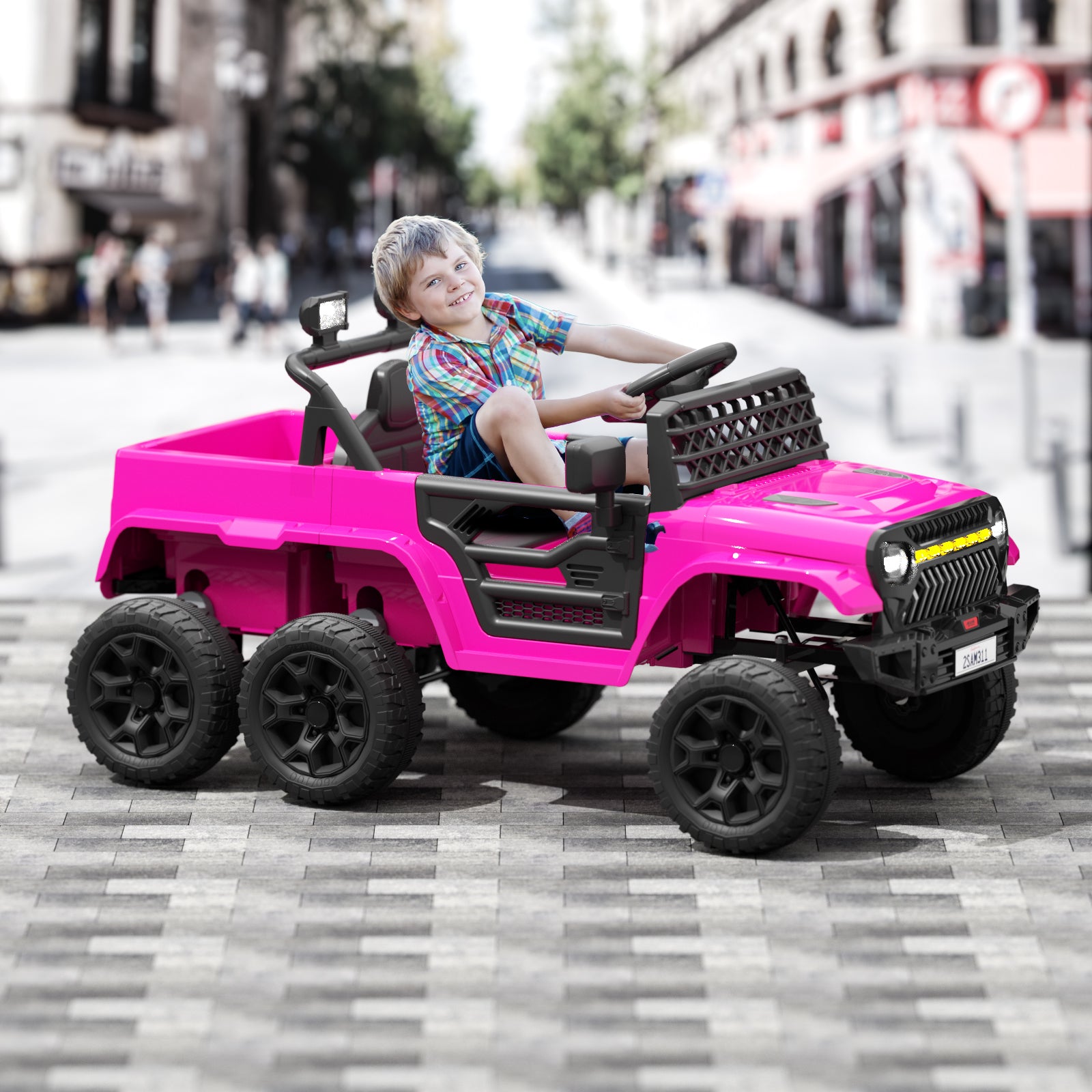 XJD 12V 7AH Ride On Truck Car with Remote Control, 6 Wheels, 2 Seats, Power Car for Kids, Pink