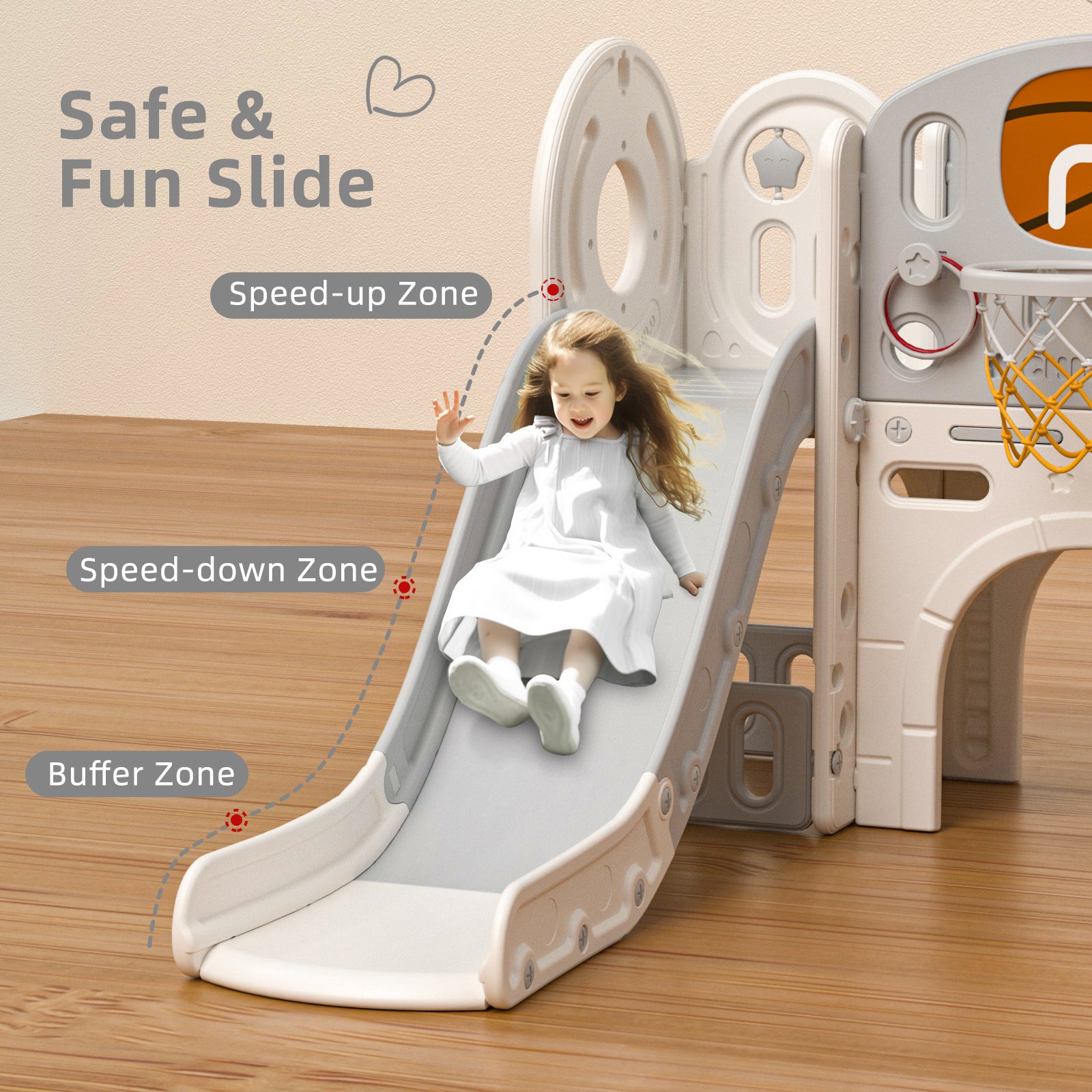 XJD 10 in 1 Toddler Slide with house Indoor and Outdoor Plastic Freestanding Slide, Gray
