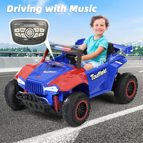 XJD 12V/24V 7AH Ride On Car with Remote Control, 2WD/4WD Switchable, 2 Seats, Power Car for Kids, Blue&Red