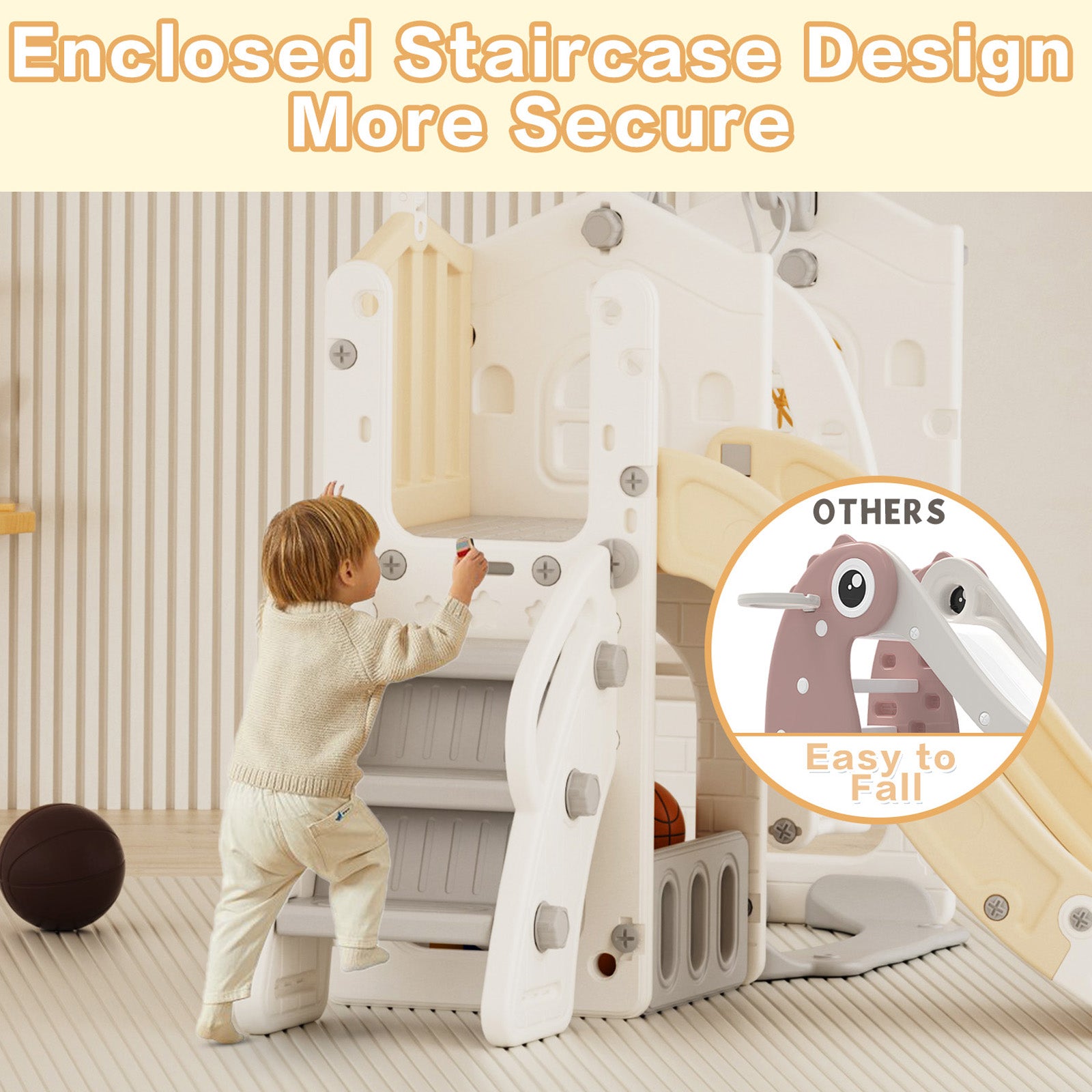 XJD 6 in 1 Toddler Slide Set Indoor Outdoor Plastic Freestanding Slide, Beige/Coffee