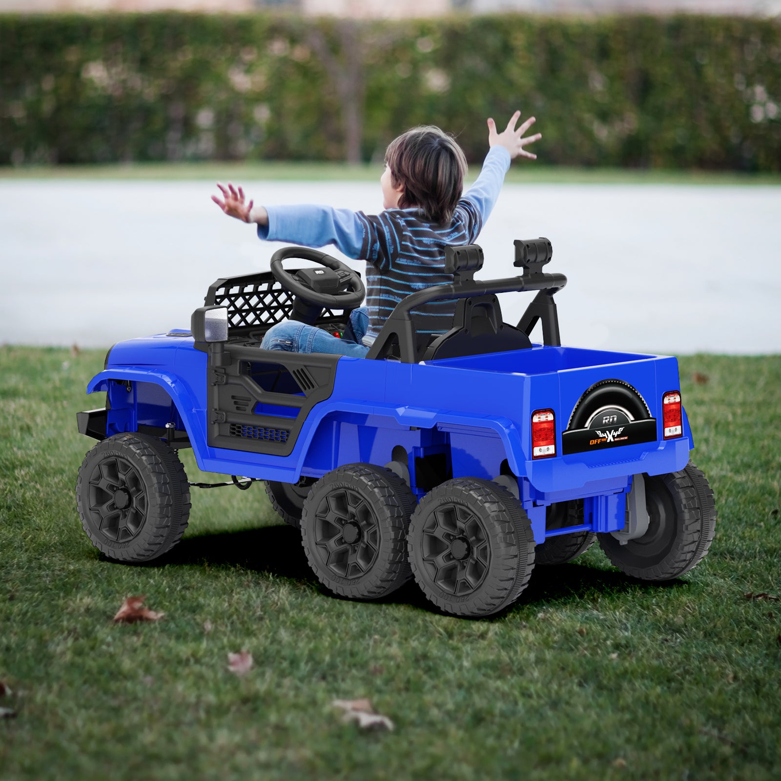 XJD 12V 7AH Ride On Truck Car with Remote Control, 6 Wheels, 2 Seats, Power Car for Kids, Blue