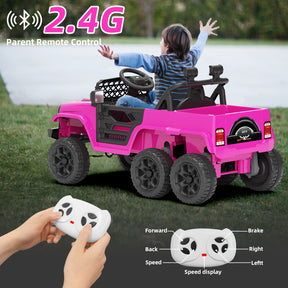 XJD 12V 7AH Ride On Truck Car with Remote Control, 6 Wheels, 2 Seats, Power Car for Kids, Pink